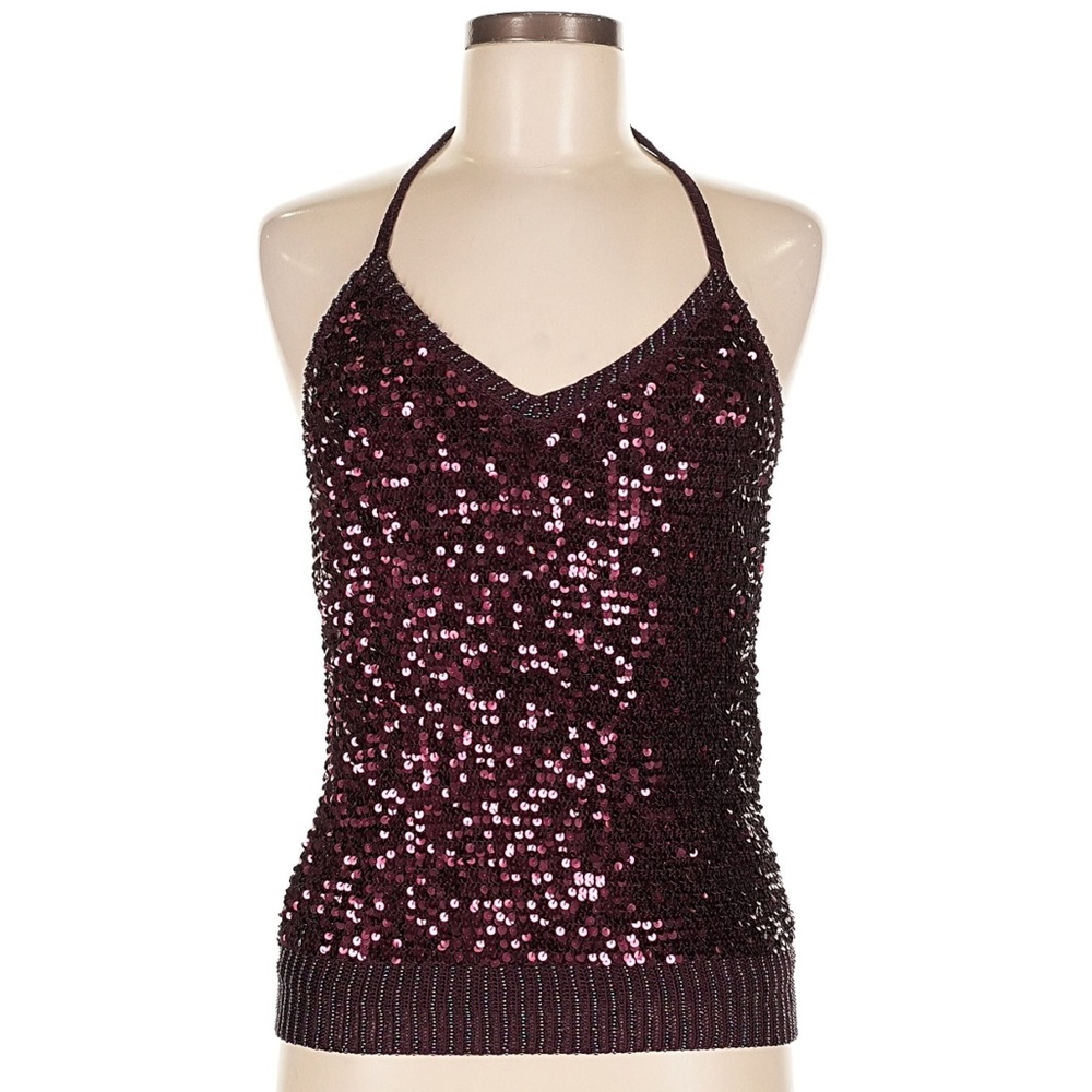 Whistles — Burgundy Sequin & Beaded Halter Neck Top